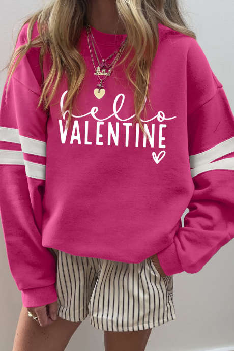 Różowoczerwona bluza Hello Valentine Varsity w paski z luźnymi rękawami