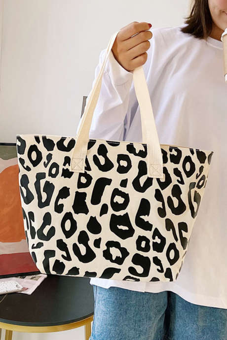 Black Leopard Print Canvas Tote Bag