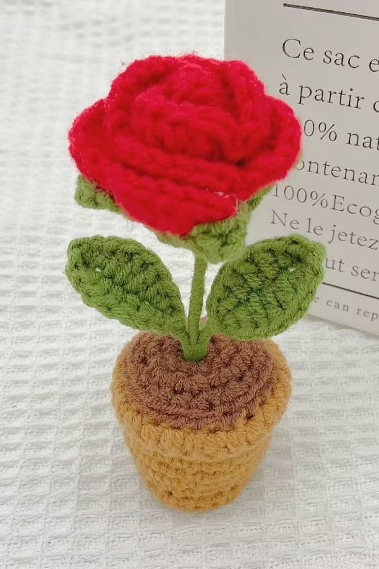 $2.15 Fiery Red Crochet Rose Flower Plant Pot Decoration Wholesale