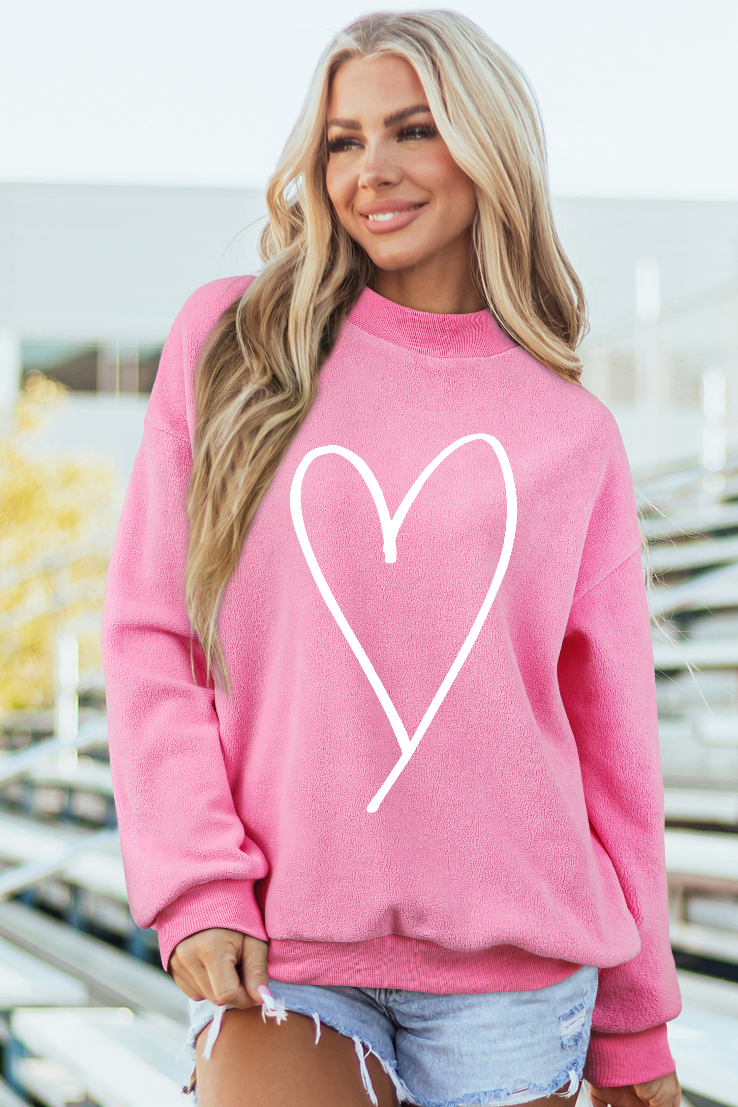 $10.23 Bright Pink LOVER Heart Script Reversible Print Mock Neck