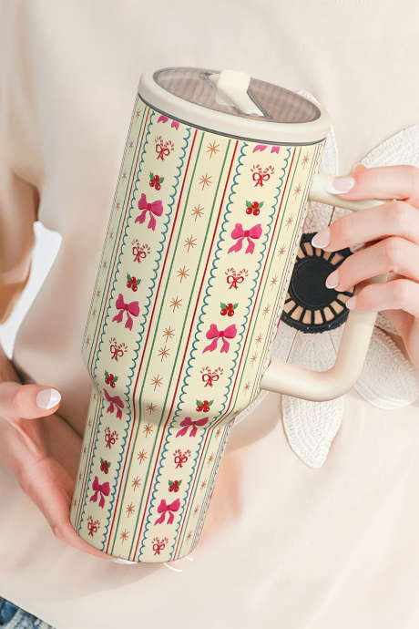 Bel kozarec s slamico in potiskom Holly Jolly Pent