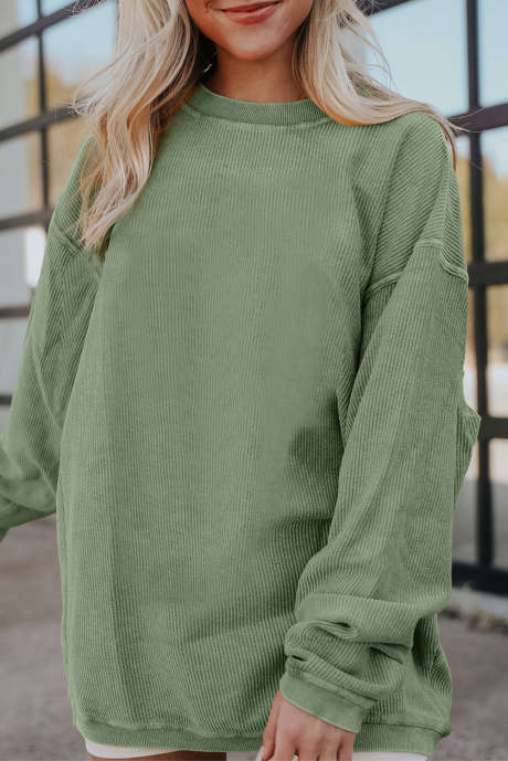 Grass Green Ribbed Corded Oversized Sweatshirt