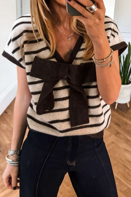 Black Stripe Stripe Bow Knit Jumper