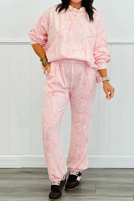 Ensemble pantalon de jogging imprimé camouflage rose LC628421-P1020