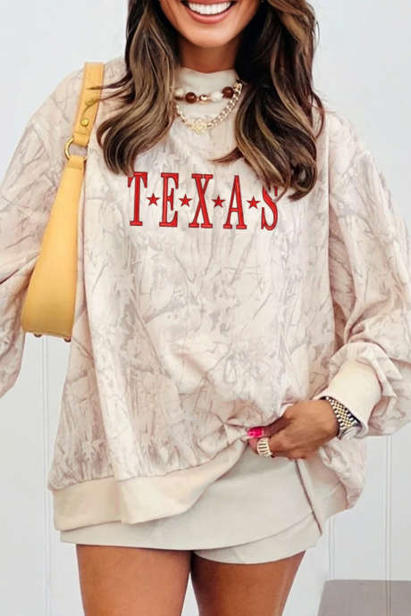 Khaki TEXAS Embroidered Camo Mock Neck Sweatshirt LC25321122-P1620