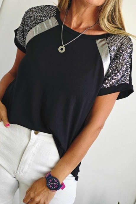 Silverfärgad paljettfärgad metallisk lapptäcke med raglanärm