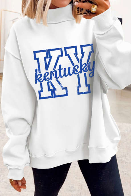 Vit Kentucky Graphic Hoodie med Vändbar Halsringning
