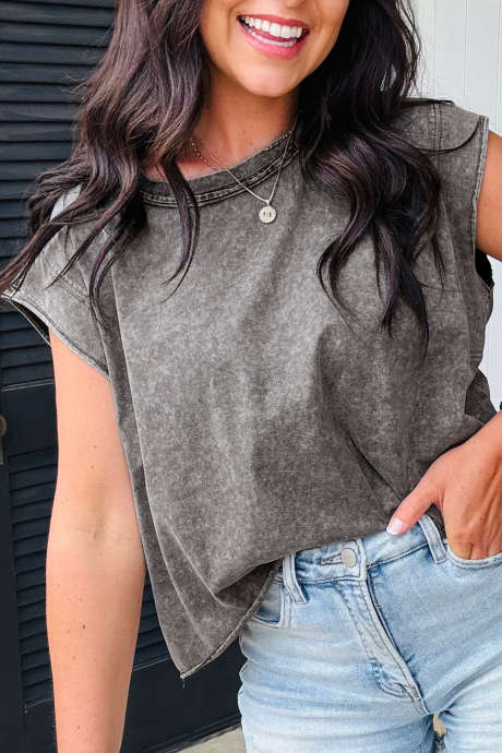 ミディアムグレー ミネラルウォッシュ ボックスフィット コットン タンクトップ