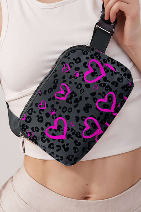 Dark Grey Leopard Heart Printed Canvas Crossbody Bag BH031499-P2011