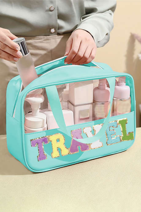 Mintgrön RESA Chenille Letter Clear PVC Makeup Bag