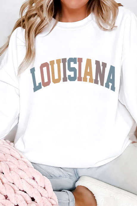 Sweat-shirt blanc LOUISIANA à imprimé lettres colorées et épaules tombantes LC25321148-15