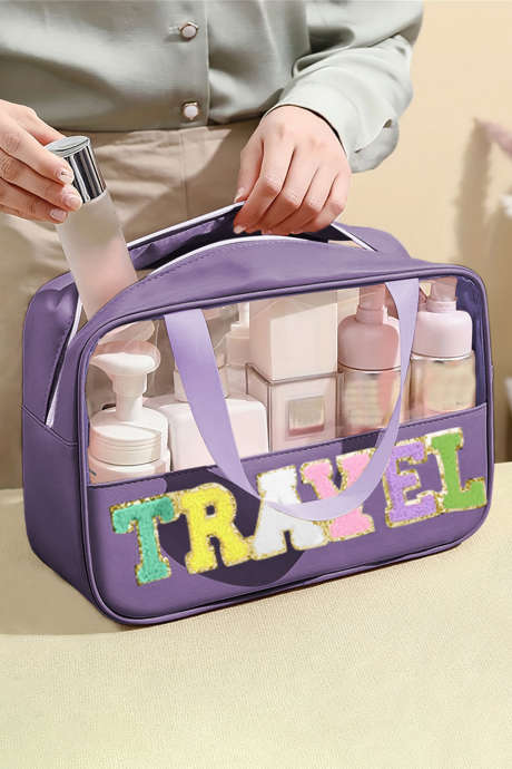 Lila TRAVEL Chenille Letter Clear PVC Makeup Bag