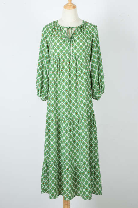 Robe longue multicolore à manches mi-longues et imprimé bohème