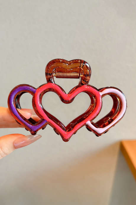 Orchid Petal Hollowed Heart Design Color Contrasted Acrylic Hair Claw Clip