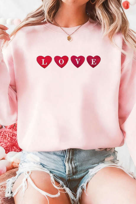 Pink LOVE In Hearts Embroidered Graphic Sweatshirt LC25321151-10
