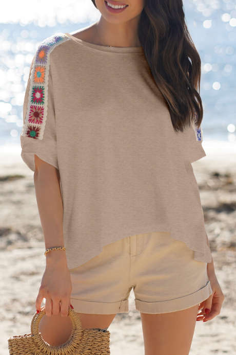 Majica s kvačkanimi detajli Pergament Granny Square