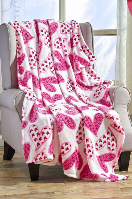 Ljusrosa blommigt hjärta ultraplyschfilt