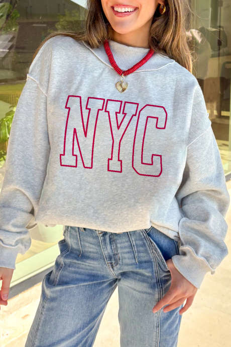 Light Grey NYC Reversible Printed Mock Neck Double Wear Sweatshirt