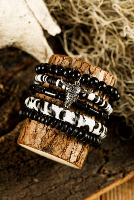 Väri musta Timber Beads Western Skull Head -riipus, 5 kpl rannekorusetti