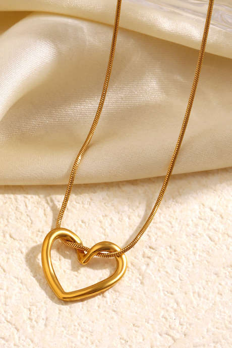 Gold Hollowed Heart Loop Pendant Stainless Plated Necklace