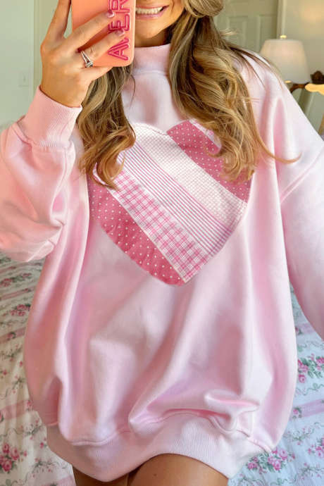 Ljusrosa Sweetheart Patchwork Oversize Sweatshirt