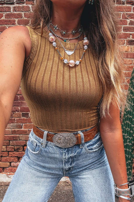 キャメル スリム リブ ミネラルウォッシュ タンクトップ