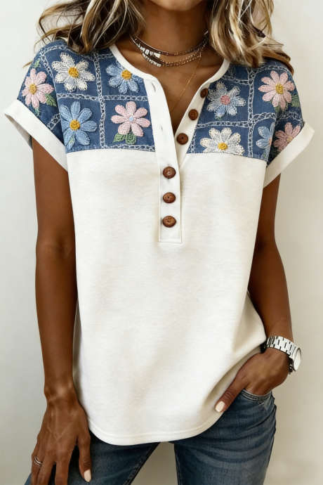 Valkoinen puolinapillinen väriblokkikukkainen ykköspainatus