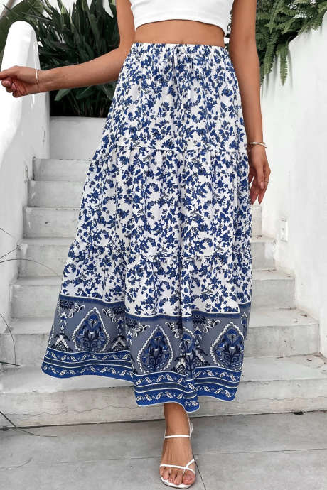 Nebesno modro boho maxi krilo z botaničnim potiskom