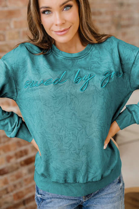 Havsgrön saved by grace Letter Embroidery Mineral Wash Loose Sweatshirt