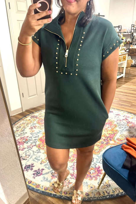 Evergreen Plus Size Glow Nited Zip Up T-shirtklänning med fickor