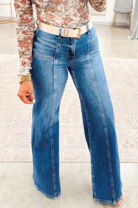 Nebesno modre ženske kavbojke Shift z detajli krojenih šivov