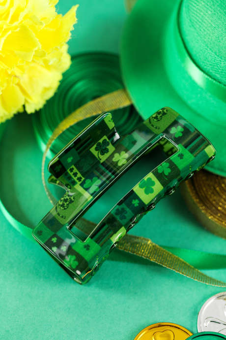 Pince à cheveux carrée en forme de trèfle vert foncé pour la Saint-Patrick BH043642-P209