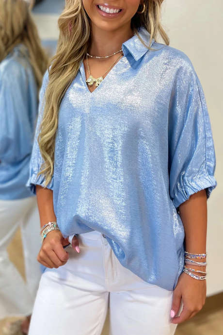 Myosotis Metallisk Topp Med V-Hals Og Halv Erme