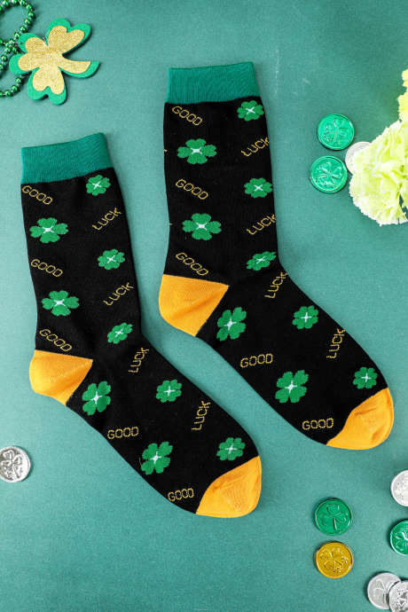 Chaussettes vert foncé porte-bonheur à motif trèfle de la Saint-Patrick (BH043404-P209)