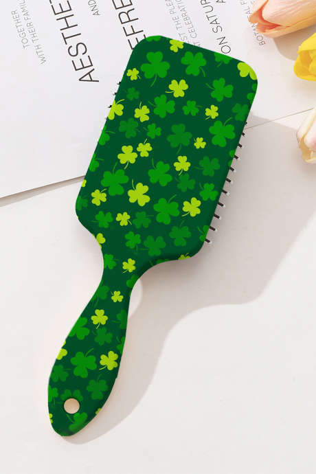 Dark Green St Patricks Day Lucky Clover Printed Detangle Hair Brush BH061352-P209