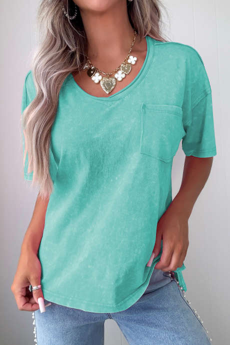 Mintunvihreä puuvillainen mineraalipesu-t-paita