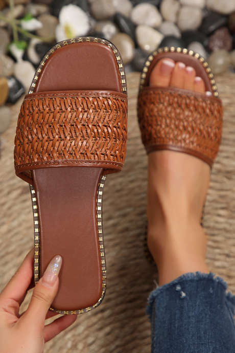 コーヒー レトロ ウーブン PUレザートリム フラットスリッパ BH024238-P1017