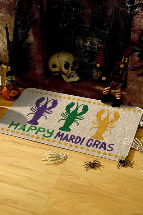 Biała mata wejściowa z nadrukiem raków HAPPY MARDI GRAS