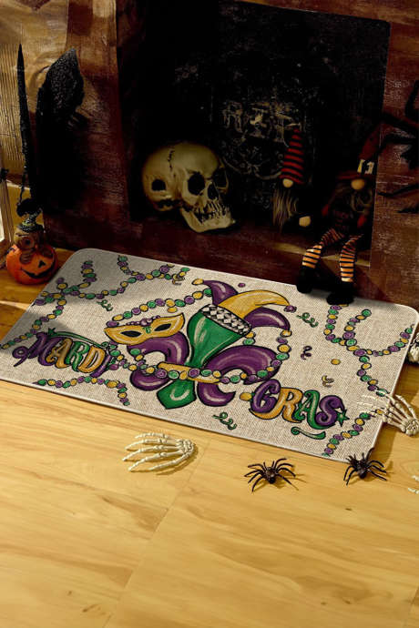 Biała mata wejściowa z wesołym nadrukiem Mardi Gras
