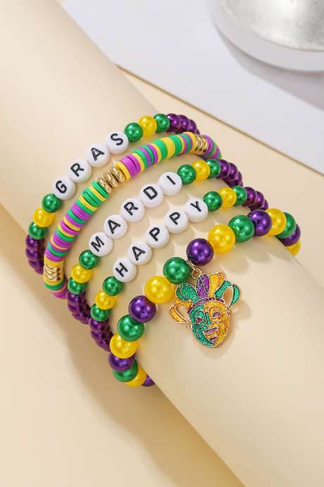 Zestaw bransoletek z wielokoralikami Tillandsia Purple HAPPY MARDI GRAS, 5 szt.