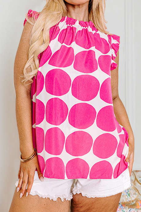 Débardeur grande taille à imprimé à pois roses et volants