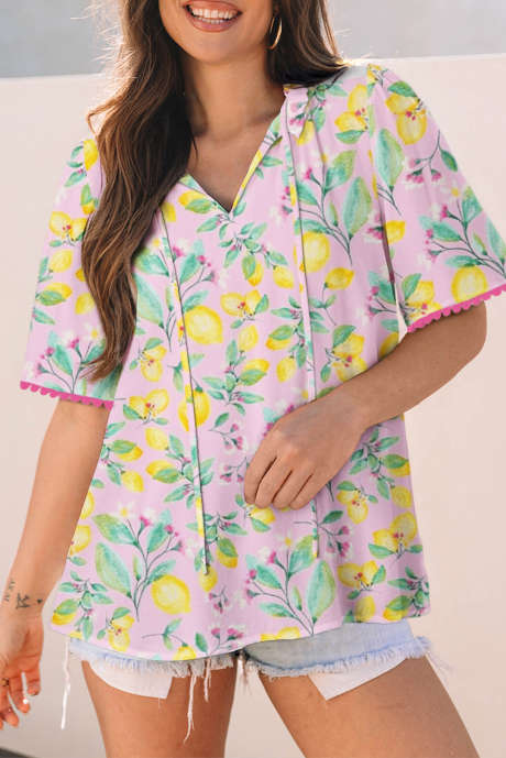 Pink Lemon Printed Short Sleeve Loose Blouse
