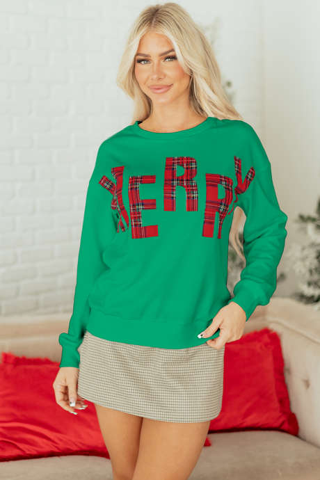 Sweat-shirt à carreaux vert d'eau «&nbsp;MERRY Christmas Vacation&nbsp;» LC25320150-P409