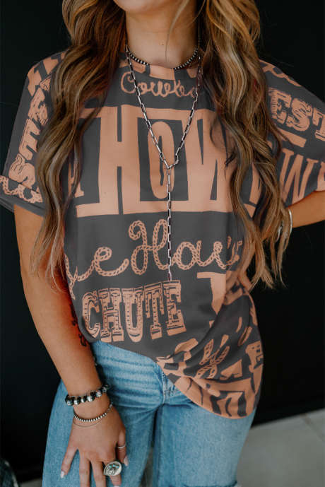 Mörkgrå Howdy Cowboy Letter Print Western Fashion T-shirt
