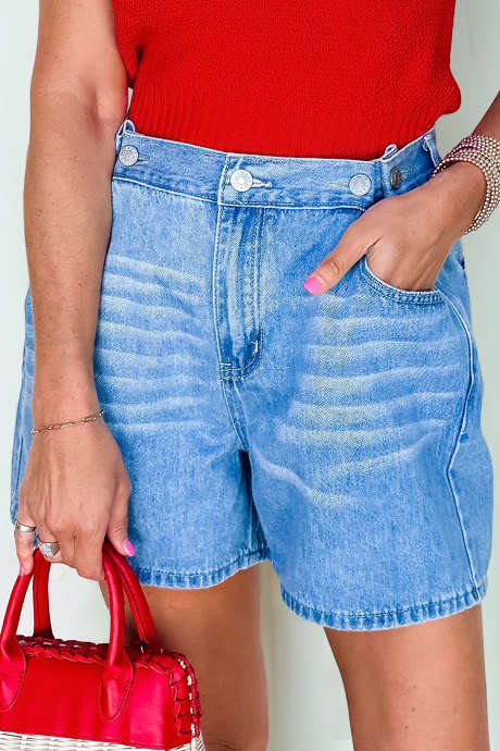 Szorty casualowe Myosotis Whisker Washed Denim z regulowaną talią