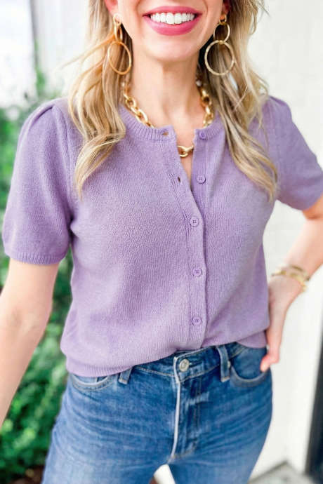 Orchideenblüten-Kurzarm-Cardigan-Sweater-T-Shirt LC2771225-P708