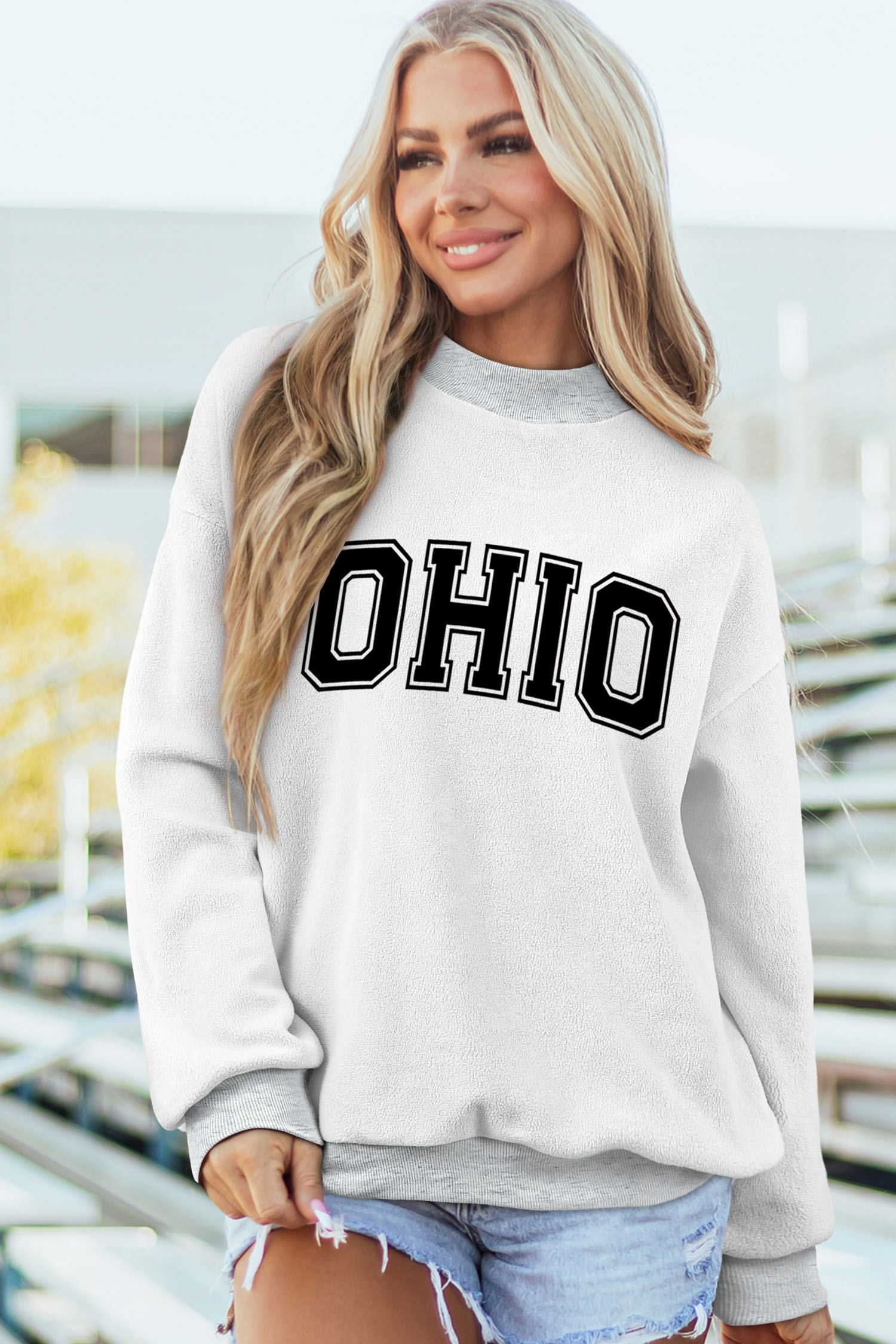 $10.47 Light Grey OHIO Double Side Printed Mock Neck Reversible