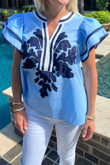 Myosotis Embroidered Ruffled Short Sleeve Blouse