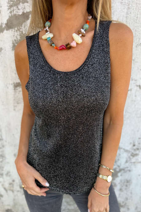 Czarny metaliczny top w śnieżny wzór