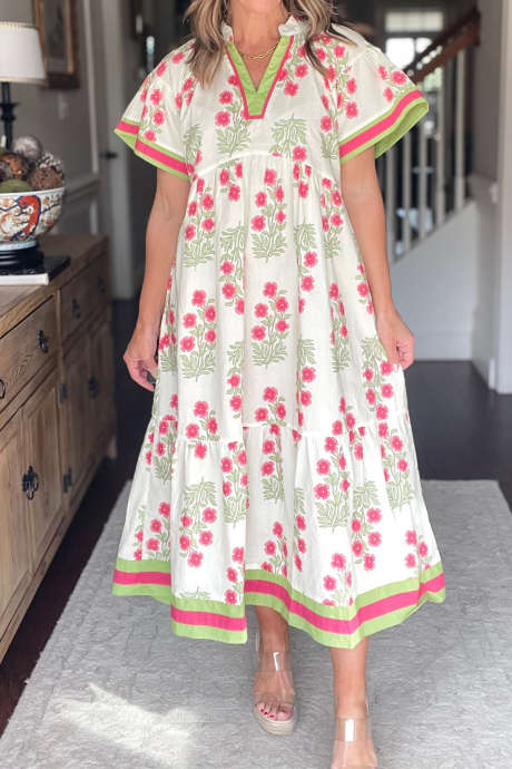 Biała sukienka midi z warstwową lamówką Umgee w kwiaty